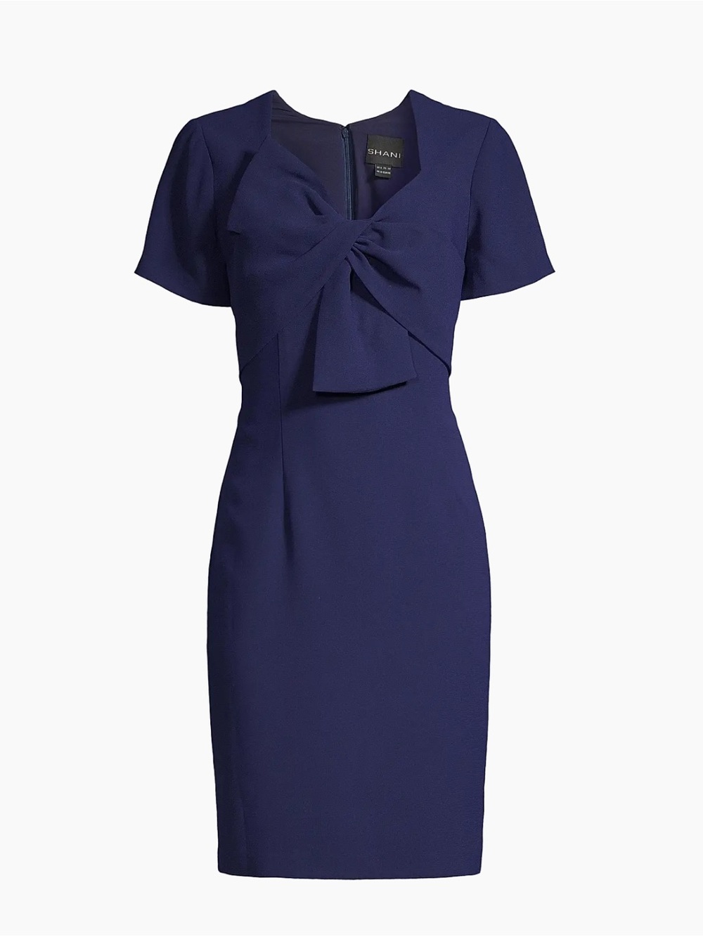 SHANI Navy Bow-Front Sheath Dress